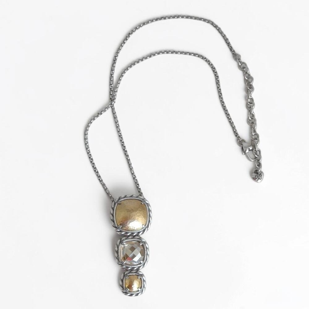 Brighton Your True Colors Two Tone Pendant Necklace Gold Silver Hammered 18"